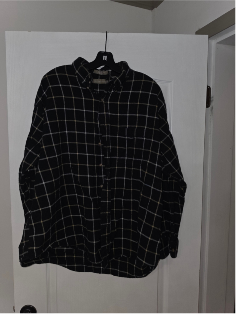 Men's Claybrooke Casual Button Down Shirt XXL Black White Plaid